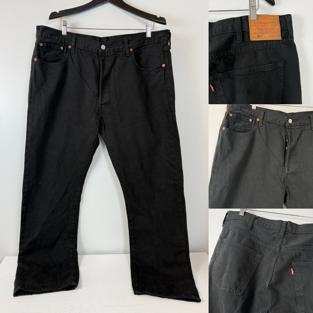 Levis‎ 501 Original Fit Mens Jeans 40×34 Black Denim Straight Button Fly